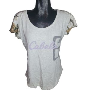 Cabela's Gray Short Sleeve Camo Detail Top